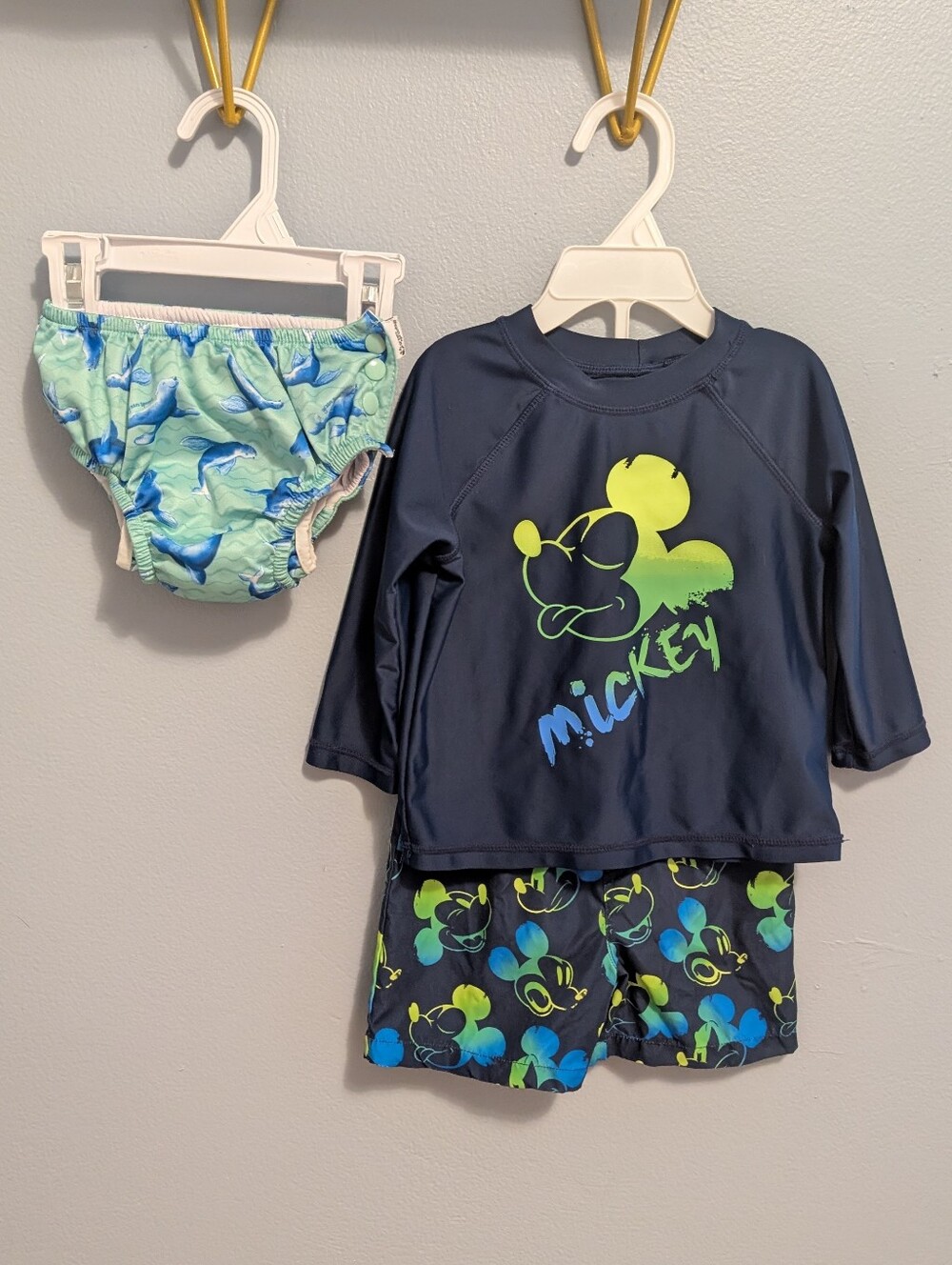 Jumping Beans Green Sprouts Disney Mickey Rashguard Bottoms Swim Diaper Set